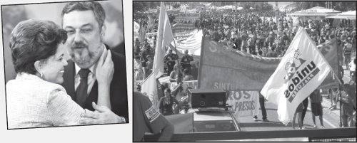 Dilma abrazando al corrupto Palocci (izq.). Marcha de los bomberos (der.)