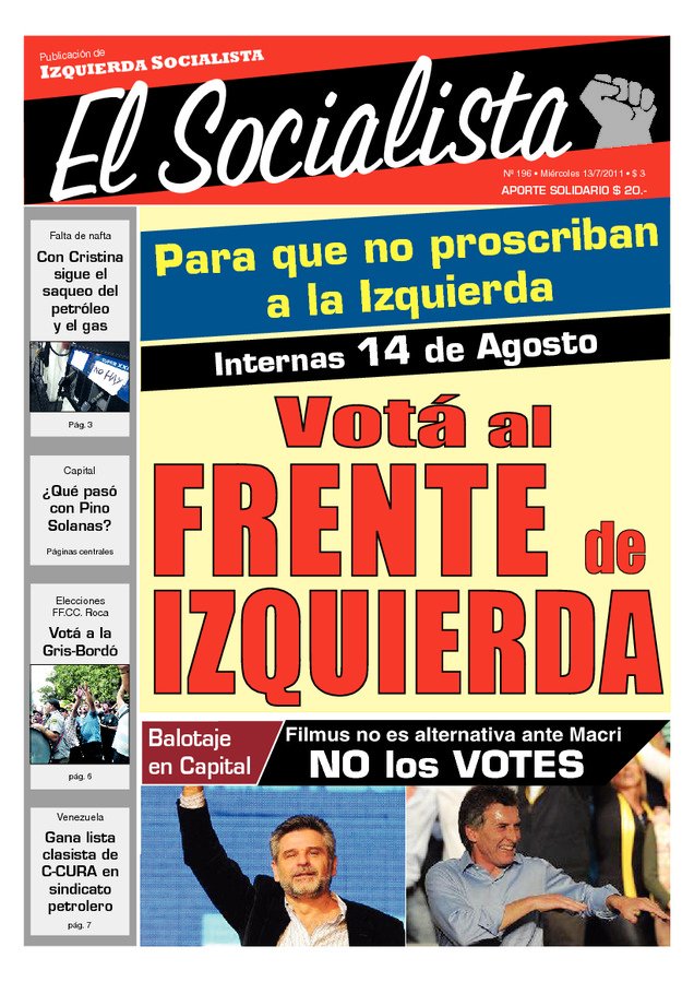 Tapa de El Socialista