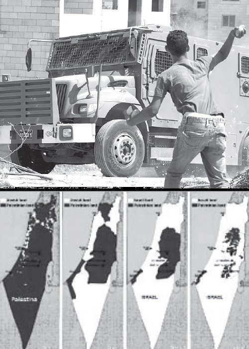 En negro, territorio de Palestina. En blanco, avance de la invasin sionista hasta nuestros das.