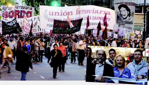 Sobrero junto a Reynoso y Giordano en la marcha por Mariano Ferreyra