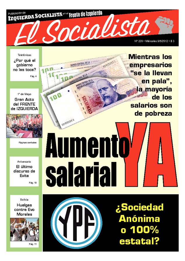 Tapa de El Socialista