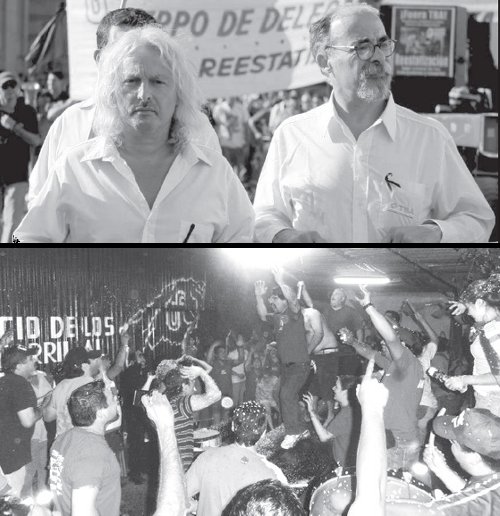 Arriba: Pollo Sobrero y Edgardo Reynoso. Abajo: La Bord festejando