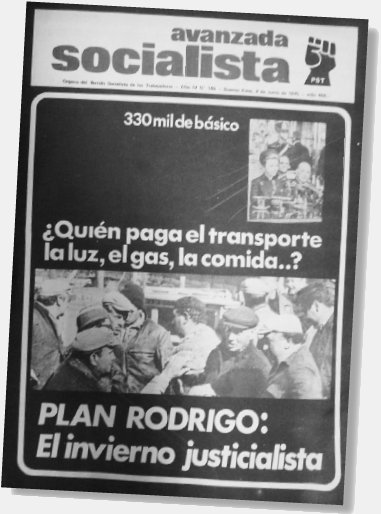 Portada del peridico de nuestra corriente denunciando en 1975 el ajuste del ministro de Isabel Pern, Celestino Rodrigo