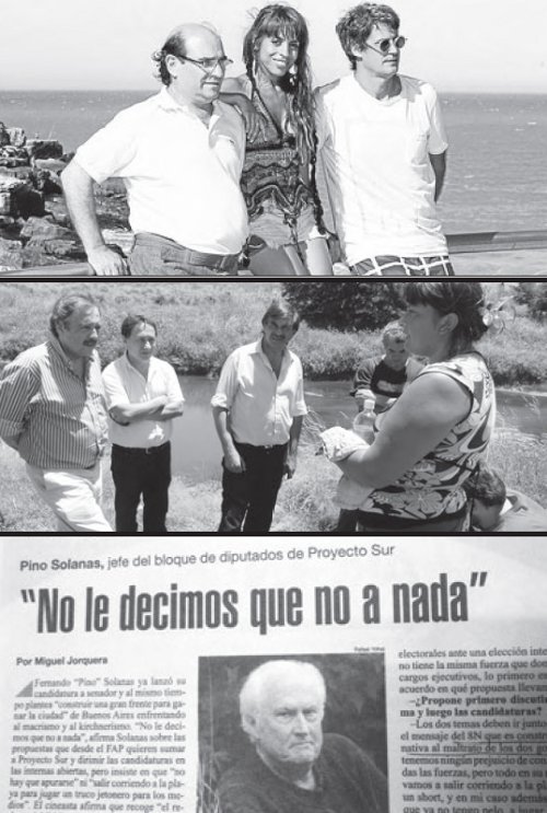 Arriba: Tumini y Donda (Libres del Sur-FAP) junto a Prat Gay de la Coalicin Cvica. Centro: Ricardo Alfonsn (UCR) junto a Jorge Ceballos (Libres del Sur) haciendo campaa recientemente en La Matanza. Abajo: Facsimil del diario Pgina 12 donde Pino Solanas no descarta unirse con Binner y la UCR