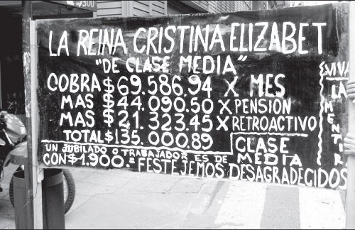 Cartel sostenido por un jubilado en la marcha del 14/3 al Ministerio de Trabajo, convocada por la CGT Moyano y la CTA Micheli
