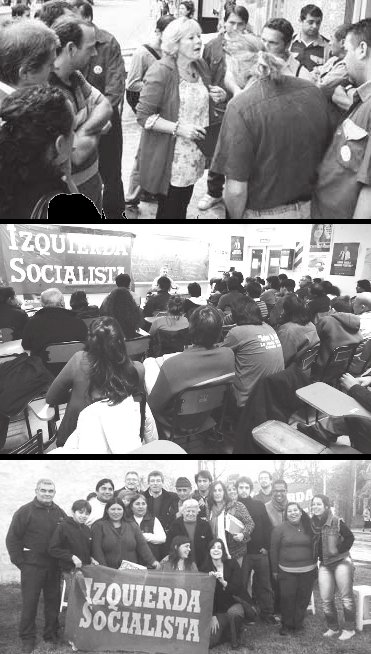 De arriba a abajo: Liliana Olivero con obreros de Volkswagen, muchos de los cuales concurrieron al locro del 25 de mayo en Crdoba; Jos Castillo en la Ctedra Len Trotsky, Rosario; Vecinos de Marcos Paz con Giordano