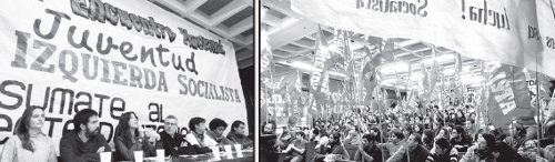 Izquierda: Mesa que presidi el acto de apertura. Derecha: Cientos de jvenes se dieron cita para debatir con nuestro partido.